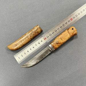 Luxe Damascus Staal Vast Mes Hele Houten Hand Dik Ronde Houten Schede Stijl Lange Jacht Outdoor Mes Met Geschenkdoos - Product Image 2
