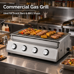 Barbecue au gaz GPL commercial à 4 brûleurs, en acier inoxydable, pour table, avec boutons de commande indépendants, pour la restauration - Product Image 4