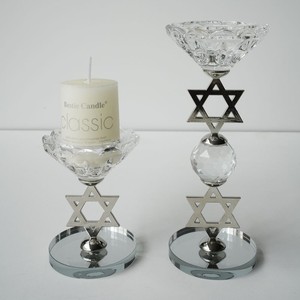 Candelabro de Vidrio Esmerilado de 3 Brazos con Diseño de Estrella de <span class=keywords><strong>David</strong></span> Doble Hecho a Mano, Base Cromada de Cobre para Decoración Navideña del Hogar - Product Image 1