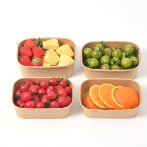 Bols à salade en papier kraft jetables écologiques, compatibles micro-ondes, avec couvercle, pour le camping et l'emballage alimentaire à emporter - Product Image 1
