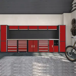 Kotak Perkakas Modular kabinet Workstation garasi merah kustom tempat kerja bangku kerja gabungan sistem penyimpanan garasi lemari