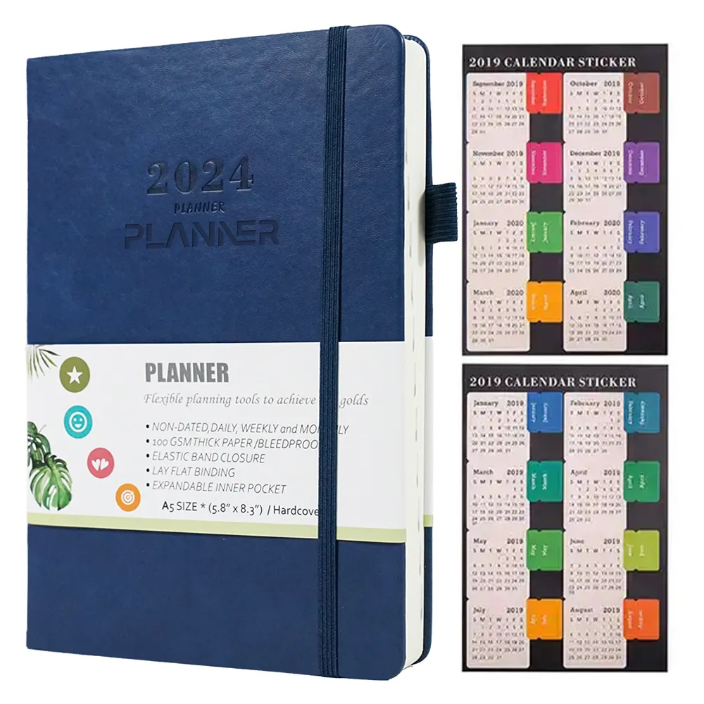 Gama de cores completa Premium Grosso Grade Pontilhada 2023 2024 Elástico Personalizado Pontilhado Capa Dura Journal Planner Notebook