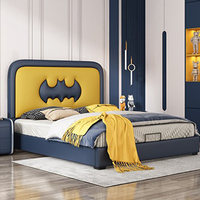 Superman Cartoon Lederbett mit Holzrahmen und Sperrholzplatte für Jungen - Hochwertiges Kinderbett-Set im Modernen Design - Bestseller