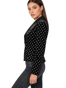 Vestes décontractées pour femmes noires de haute qualité, à la mode, pour les soirées et les défilés de mode, à double boutonnage, col en V, non tissées - Product Image 2