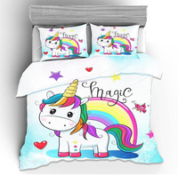 Licorne dessin animé impression numérique ensemble de draps enfants ensemble de literie nouvelle conception vente chaude 3D unique tissé 100% Polyester nouveau bébé