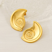 Boucles d'oreilles clous en spirale en acier inoxydable 304 plaqué or 18 carats par électrolyse sous vide, motif Paisley Nautilus incurvé, bijoux 35 x 26 mm pour femmes, cadeaux