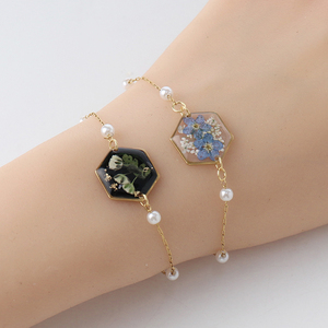 사용자 정의 조정 가능한 잊어 버려 스테인레스 스틸 수지 매력 팔찌 겨자 씨 보석 팔찌 프레스 꽃 팔찌 - Product Image 5