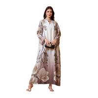 Robe à imprimé floral dégradé à col en V avec embellissements en strass ; Robe longue islamique de luxe Dubaï à manches longues