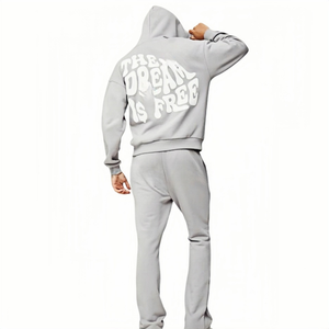 New Design Keep <strong>Warm</strong> Fleece <strong>Joggers</strong> Cropped Top Set Custom Hoodie Sweatpants Set Puff Print Pattern Winter Two-Piece Tracksuit - Product Image 5