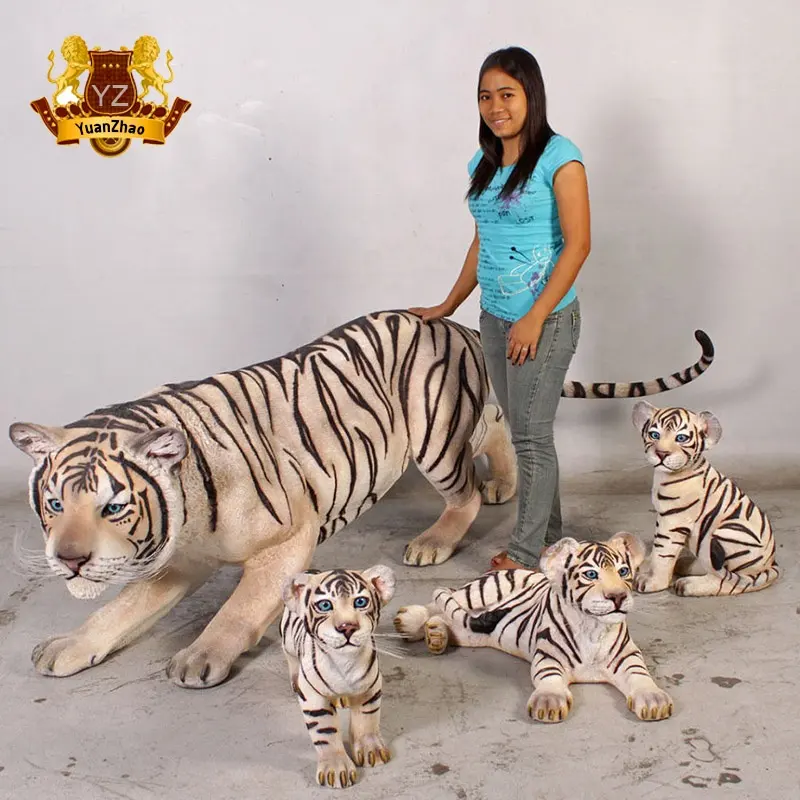 ขนาดชีวิตเสือครอบครัวป่าแมว Bengla เสือเรซิ่นรูปปั้นประติมากรรมไฟเบอร์กลาสสำหรับขาย