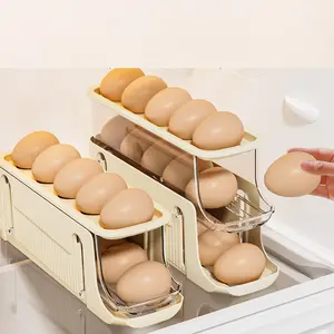 Organizador de almacenamiento duradero plegable desmontable de 3 niveles de alta calidad, soporte para huevos rodantes para nevera