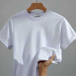 Camisetas de algodón liso personalizables para hombre, venta al por mayor, camisetas de manga corta con cuello redondo para imprimir patrón sólido de longitud corta - Product Image 2