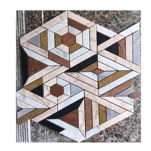 Colorful marble mosaic mixed with Rhombus triangle hexagon shape stone chips