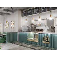 Bancone Bar di Design Moderno e Lussuoso in Acciaio Inox e Vetro Temperato per Caffetteria/Ristorante, Decorazione d'Interni 10x15ft