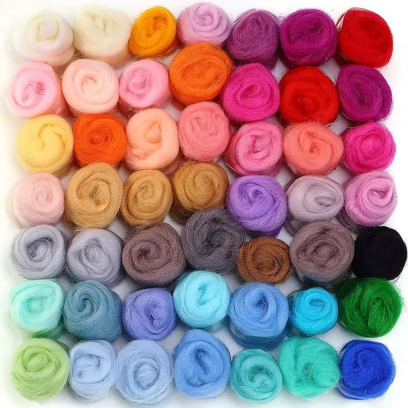 50 Colors High Quality Multicolor Fibre Wool Yarn Roving For Diy Doll Handicraft
