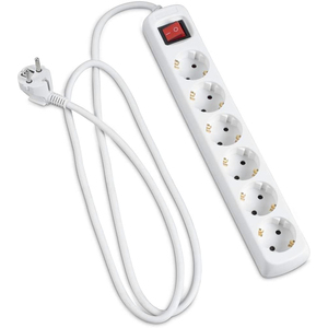 Regleta de 6 enchufes con interruptor, 1,5 m, 3G, 1,5 mm, blanca, para conectar múltiples dispositivos eléctricos de forma segura. - Product Image 1