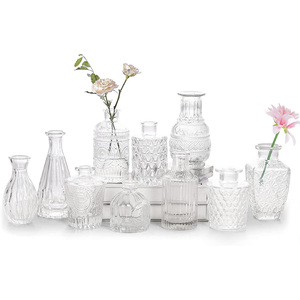 Mini Jarrones de Vidrio Art Deco con Relieve, Transparentes, para Bodas, Flores, Hidroponía, Decorativos - Product Image 1