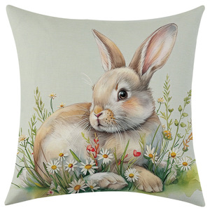 Housse de coussin carrée Hanlin Lapin de Pâques 45x45cm Lavable Décoration de salon - Product Image 2