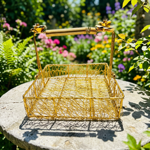Panier en fil métallique décoratif en laiton AK avec poignée en forme de fleur fini or pour décoration de table/cadeaux de festival - Product Image 4