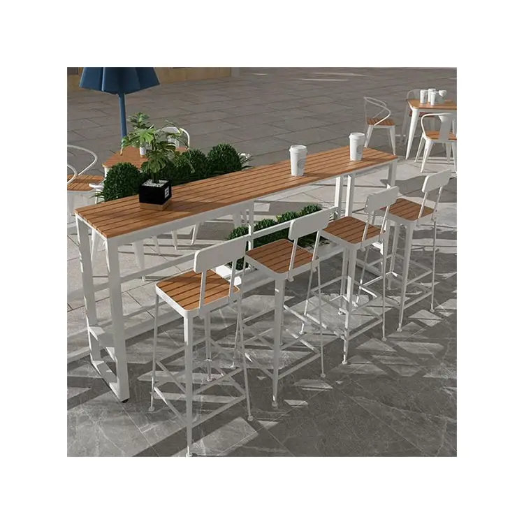 Cafe Outdoor furniture balcony metal frame plastic wood dining cafe outdoor furniture bar table