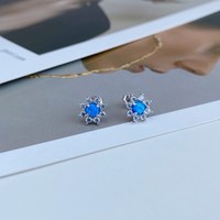 Dyslam – boucles d'oreilles en argent Sterling 925 CZ en forme de fleur de zircone cubique, clous d'oreilles en opale blanche et bleue pour femmes