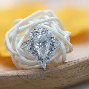 Paston Custom Luxury 7X11mm Pear 3CT Moissanite Silver 925 Engagement Wedding Ring High Quality Moissanite Silver Dream Ring