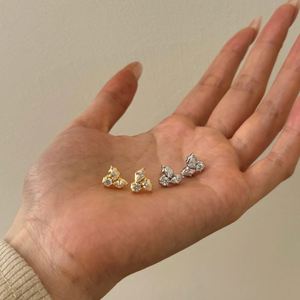 Dylam Trending Geometric Design <b>Solid</b> S925 <b>Silver</b> Rhodium 18K Gold Plated Triangle Marquise 5A CZ Zirconia Stud <b>Earrings</b> Jewelry - Product Image 2