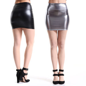 Women's Latex High Waist Shiny <strong>Wet</strong> <strong>Look</strong> Metallic Slim Short Pencil Bodycon Stretch Mini <strong>Skirts</strong> - Product Image 2