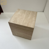 KINGS-WING Table basse en marbre Cube personnalisée Table d'appoint pour salon-Socle de table en travertin blanc crème