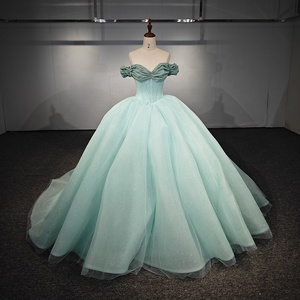 Jancember DY1161 Simple Off Shoulder Glitter Ball Gown Vestidos de fiesta de noche - Product Image 1