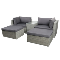 Ensemble de canapé modulable en rotin pour l'extérieur, 5 pièces, pour patio, jardin, cour, avec coussins épais imperméables et table en verre trempé