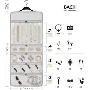 Hanging Jewelry <b>Organizer</b> Canvas Double Sided Rotating <b>Hanger</b> With Zippered Pockets For Earring Necklace <b>Storage</b> - Product Image 3