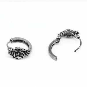 yunnique Huggie Earrings Shield Shape Stainless Steel <b>Punk</b> Style Men Women Jewelry - Product Image 2