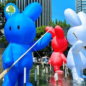 Sculpture publicitaire gonflable lumineuse de ballon de modèle d'air de dessin animé de lapin en forme personnalisée pour les campagnes d'aération - Product Image 1