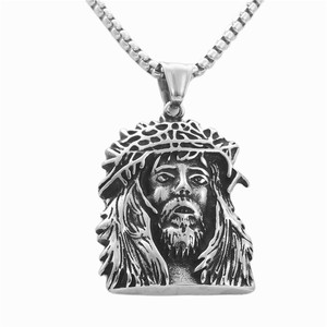 Pendentif portrait en acier inoxydable, collier pour homme, style punk rétro, bijoux de mode - Product Image 3