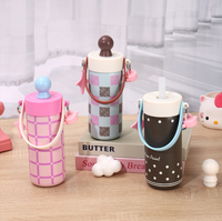 Bouteilles isothermes en acier inoxydable personnalisables avec logo, mignonnes, en gros, avec paille, isolées sous vide, pour enfants et écolières