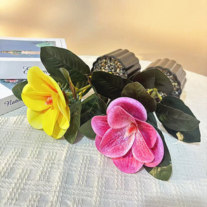 Magnolia artificielle à 9 feuilles, fleur unique, bonsaï 27 cm, pour décorations de bureau, plantes en pot - Product Image 4