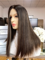 Perruque Casher Juive SHY en Cheveux Humains Vierges Premium, Bonnet Ajustable, Entièrement Nouée à la Main, Couleur Brun Foncé, Vente en Gros pour Distributeurs