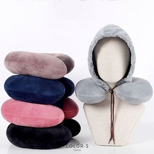 Zxx Factory Direct Creative Hooded <b>U</b>-<b>Shaped</b> Solid Color Travel Head and Neck Office Nap <b>Pillow</b> Set - Product Image 2