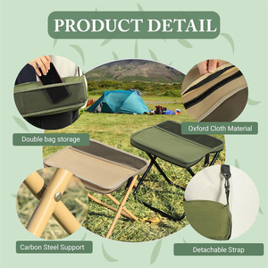 Foldable Outdoor <b>Stool</b> With Carry Bag Black Pu <b>Leather</b> Rectangular Design Lightweight Camping Chair Portable Minimalist Style - Product Image 3