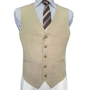 <span class=keywords><strong>Gilet</strong></span> Elegante Classico <span class=keywords><strong>Beige</strong></span> in Tessuto con Scollo a V MTM OEM, Traspirante, Formale, Corto, per Matrimoni e Feste, <span class=keywords><strong>Gilet</strong></span> da <span class=keywords><strong>Uomo</strong></span> - Product Image 1