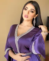 Groothandel Lange Mouw Luxe Diamant Dubai Kaftan Avond Islamitische Kleding Abaya Vrouwen Moslim Jurk