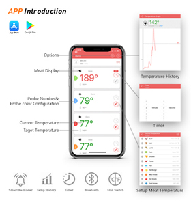 Thermomètre <span class=keywords><strong>de</strong></span> cuisine numérique Hypersynes, connectivité Bluetooth, 6 sondes, minuterie <span class=keywords><strong>de</strong></span> température préréglée, matériau plastique, livraison gratuite - Product Image 6