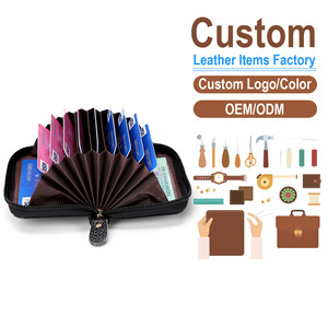 Portefeuille porte-cartes accordéon anti-RFID en cuir pleine fleur véritable avec fermeture éclair et plusieurs fentes, personnalisable OEM/ODM avec logo - Product Image 1