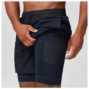 شورت رياضي رجالي 2 في 1 بطبقتين من النايلون والسباندكس، شورت جري بلون موحد، ملابس رياضية عالية الجودة للتمارين الرياضية - Product Image 5