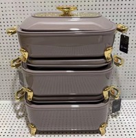 Neu eingetroffen: Isolierter Speisebehälter in Jadefarbe, 3L, 4L, 5L, Thermo-Kasserolle-Set mit luxuriösem, vergoldetem Zubehör