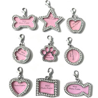 Vente en gros de mini cadres photo en strass, étiquettes d'identification pour animaux de compagnie, étiquettes de nom pour chien, pendentif personnalisé avec photo pour collier