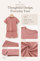 Ensemble de vêtements de détente pour bébés et enfants, été, jersey de bambou, haut à col rond et short à taille élastique, tenue en deux pièces