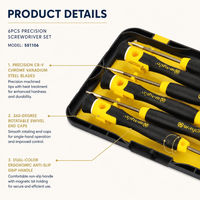HEHE 551106 Ensemble de 6 tournevis de précision avec embout rotatif pour la réparation et l'entretien de montres, téléphones et ordinateurs portables