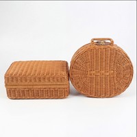 Panier de rangement suspendu en rotin synthétique PP moderne, valise, boîte de pique-nique avec poignée pour cuisine, salle de bain, maison, voyage